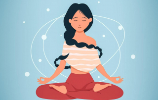 Woman sitting down for Pranayama