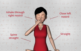 A woman doing demo of Surya Bhedana Pranayama