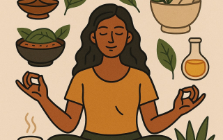 The image shows how Ayurveda can enhance your productivity.