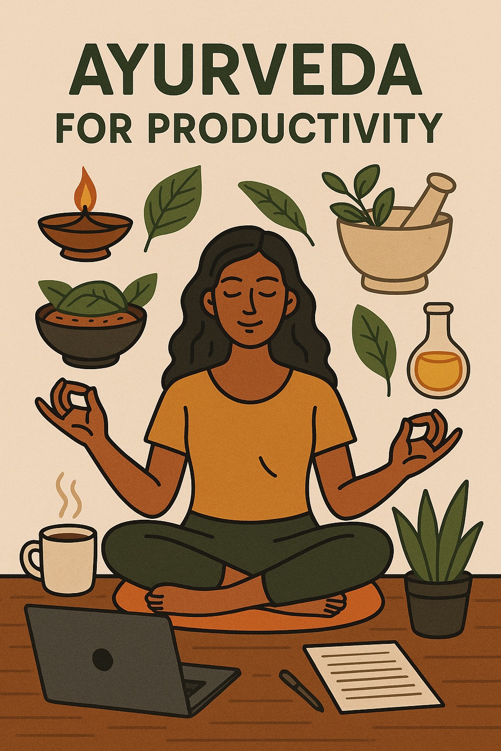 The image shows how Ayurveda can enhance your productivity.